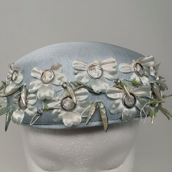 Vintage Neiman Marcus Pill Box Hat Blue Floral main image 8